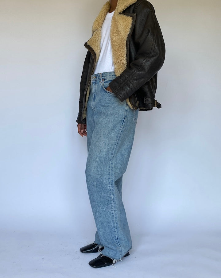 VINTAGE BROWN LEATHER JACKET WITH SHEARLING LINING 4983