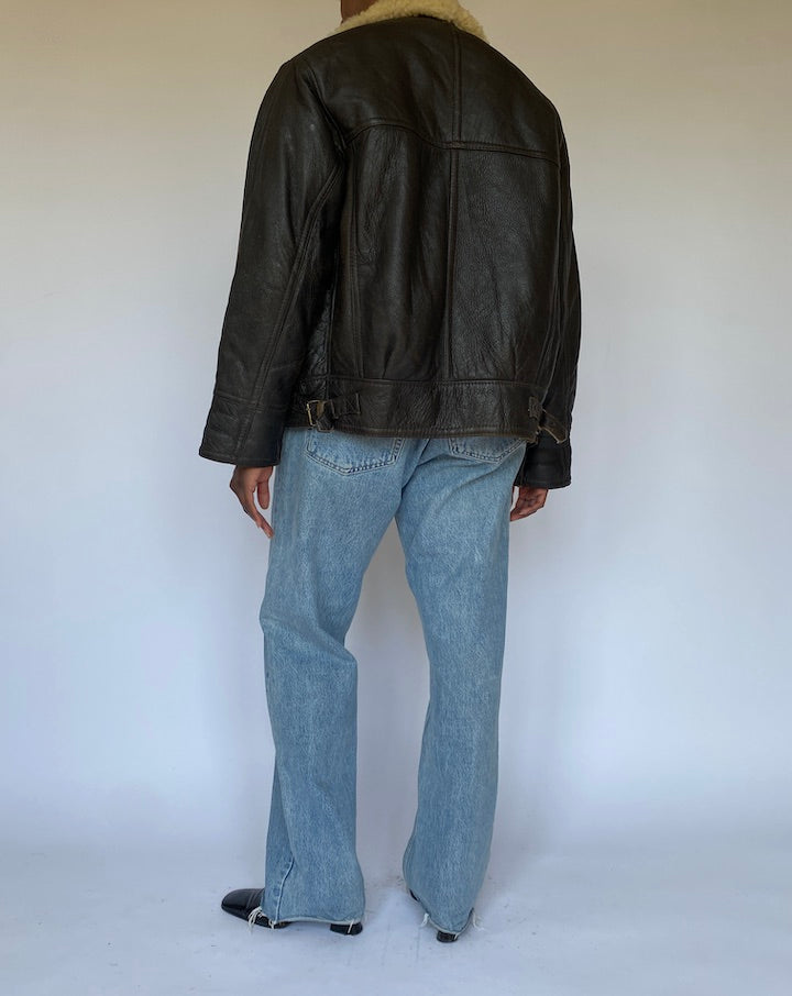 VINTAGE BROWN LEATHER JACKET WITH SHEARLING LINING 4983