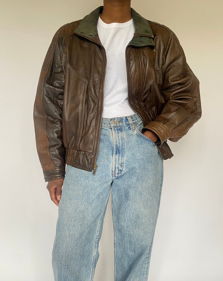 VINTAGE BROWN BOMBER LEATHER JACKET 4864