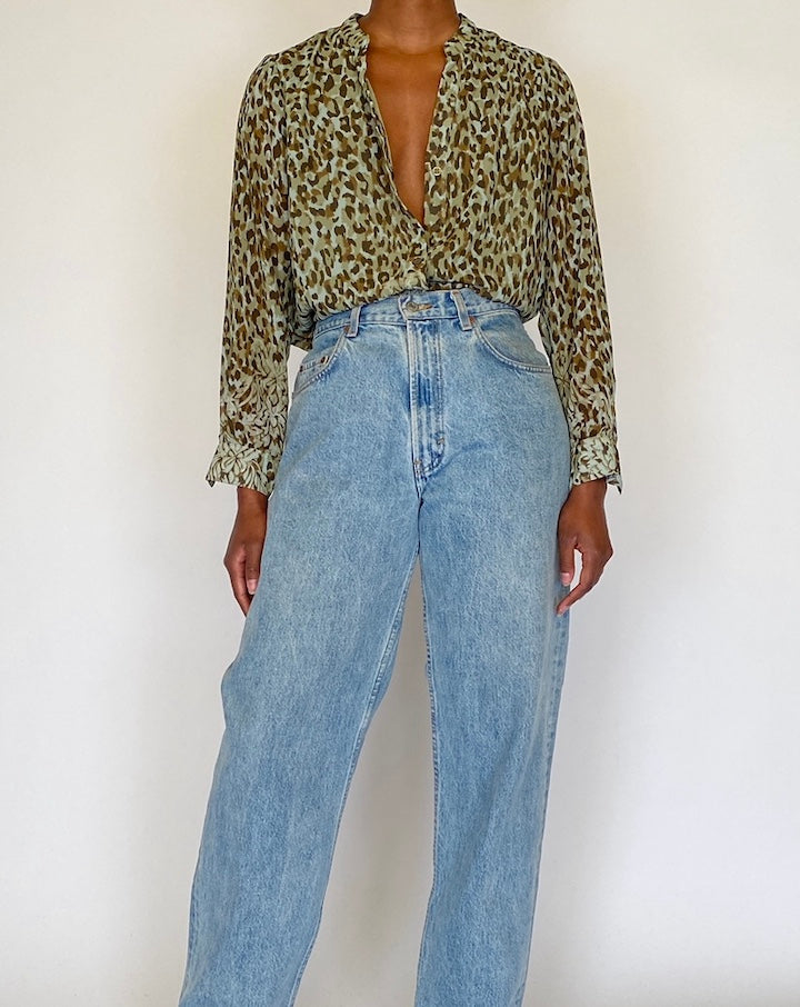 VINTAGE GREEN ANIMAL PRINTED BLOUSE 4505