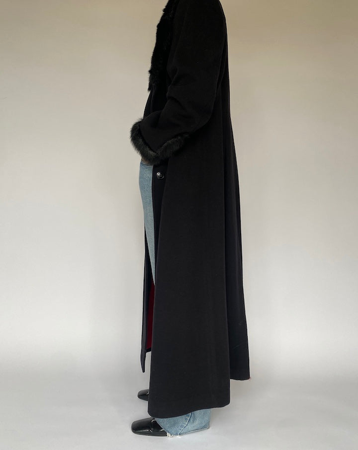 VINTAGE LONG BLACK WOOL COAT 4886