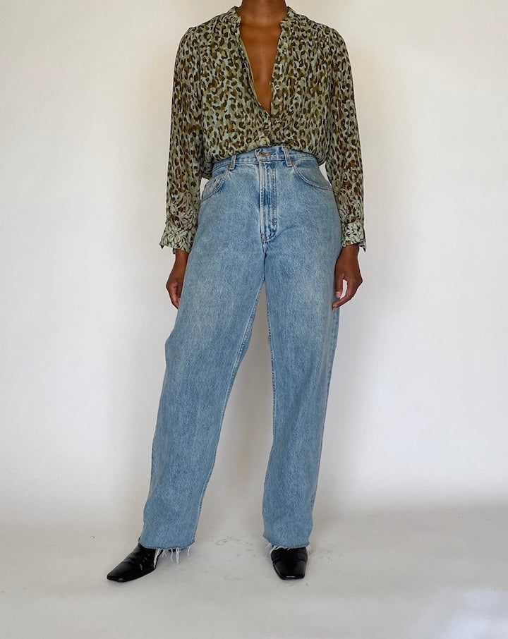 VINTAGE GREEN ANIMAL PRINTED BLOUSE 4505