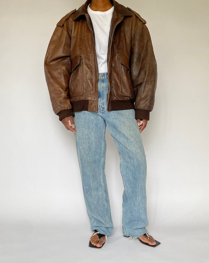VINTAGE BROWN BOMBER LIKE LEATHER JACKET 5017