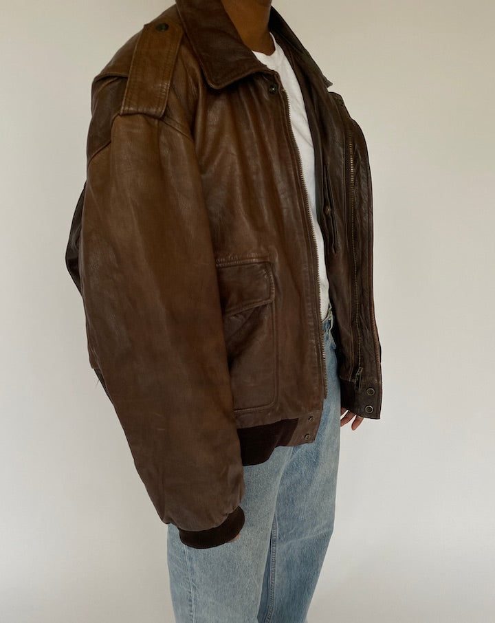 VINTAGE BROWN BOMBER LIKE LEATHER JACKET 5017