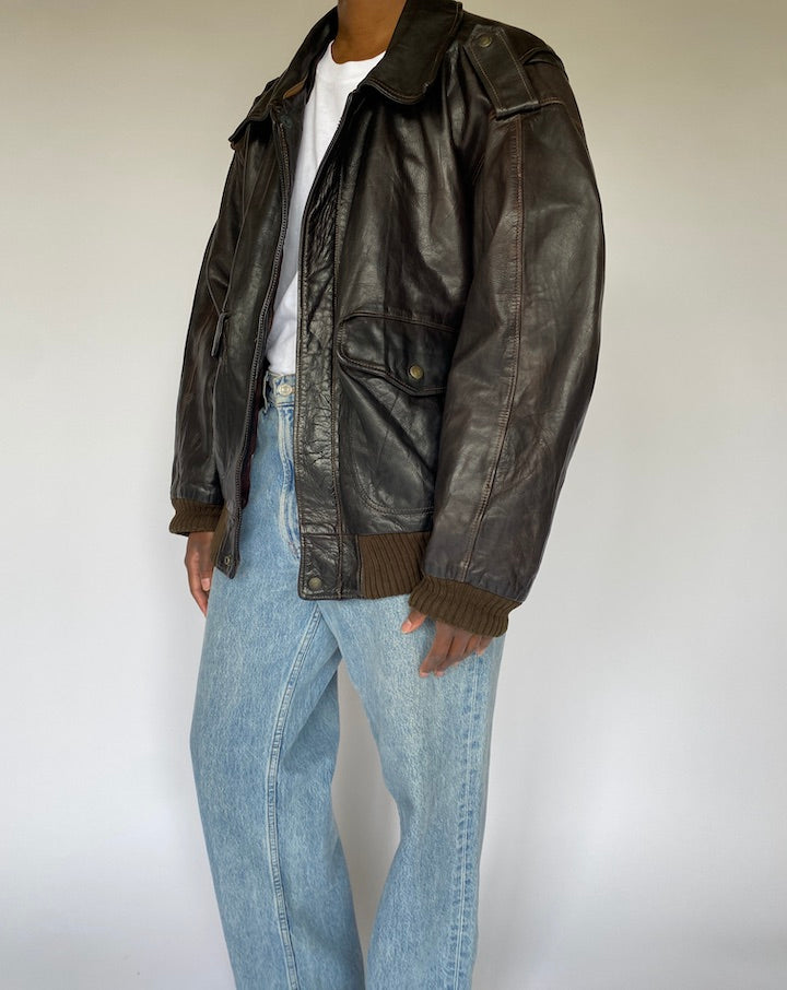 VINTAGE DARK BROWN LEATHER JACKET 4955