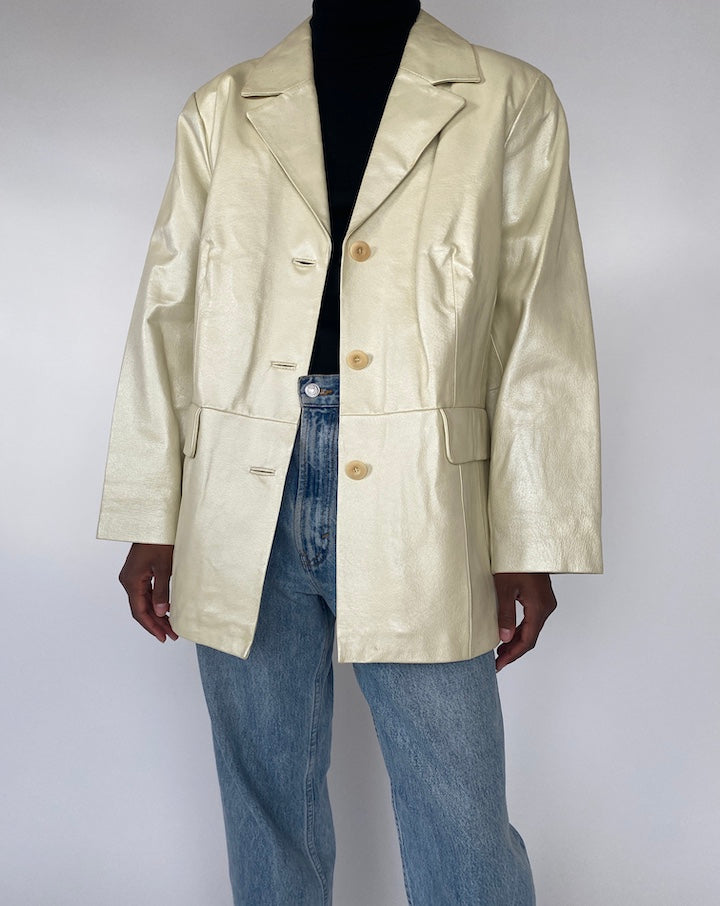 VINTAGE CREAM LEATHER JACKET 4369