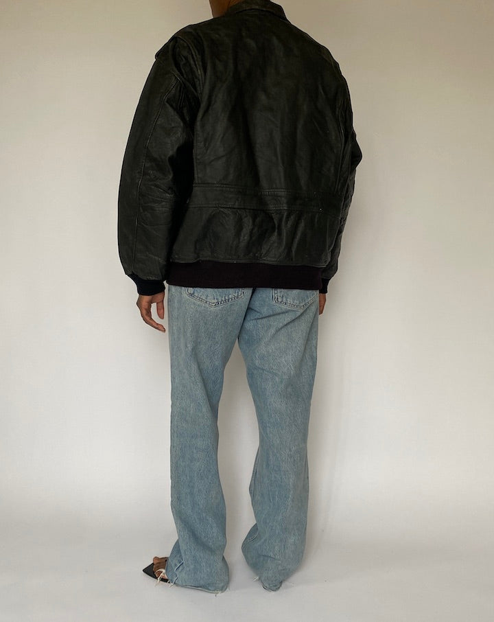 Vintage Black Leather Jacket 5015