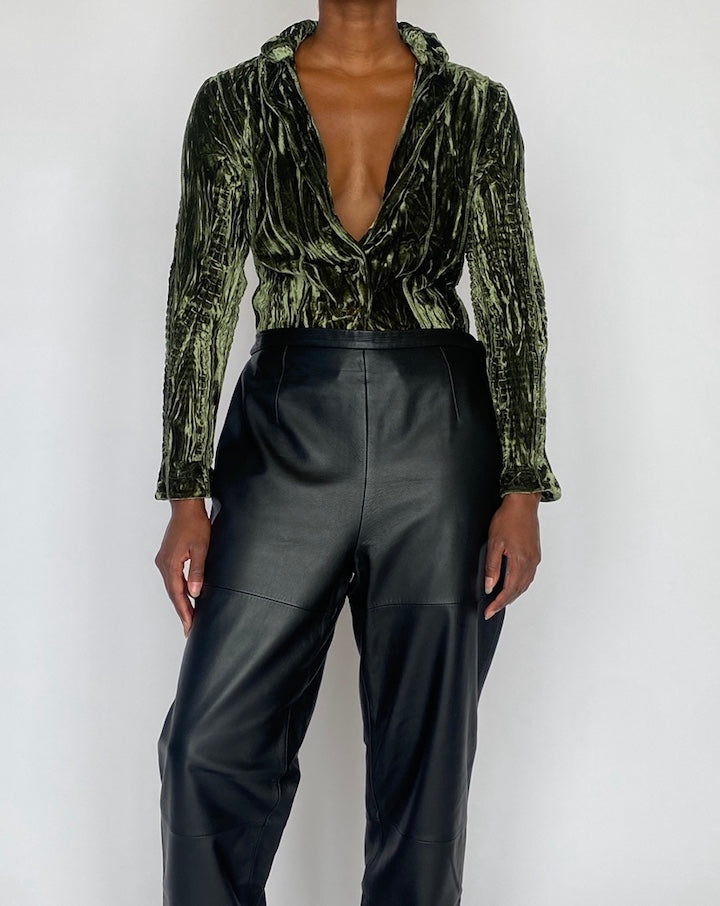 VINTAGE GREEN VELVET BLOUSE 4719