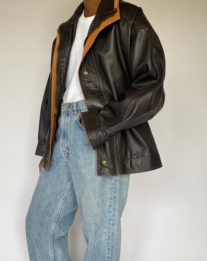 VINTAGE DARK BROWN LEATHER JACKET 4910