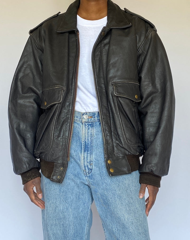 VINTAGE DARK BROWN LEATHER JACKET 4964