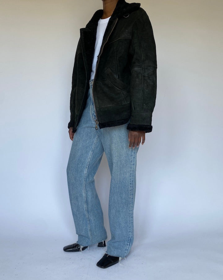 VINTAGE BLACK SHEARLING LEATHER JACKET 4990