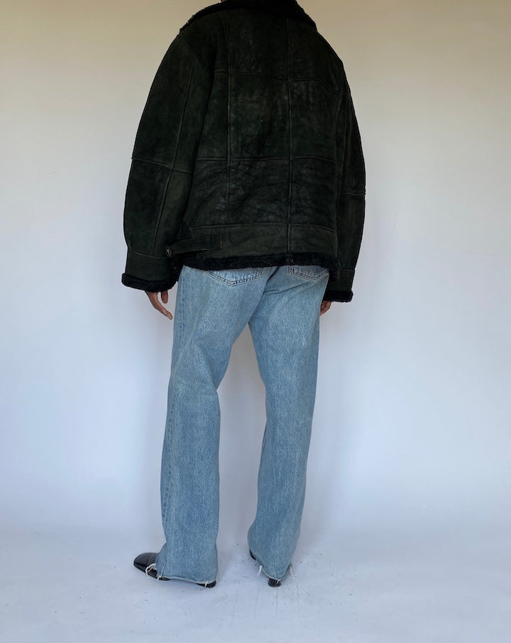 VINTAGE BLACK SHEARLING LEATHER JACKET 4990