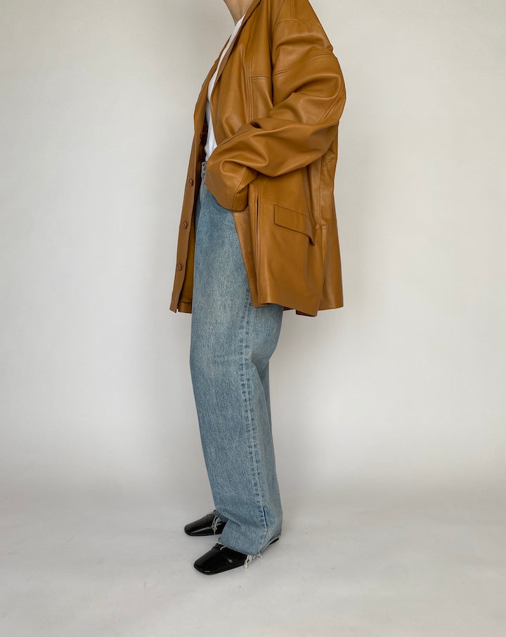VINTAGE OVERSIZED BROWN LEATHER JACKET 4786
