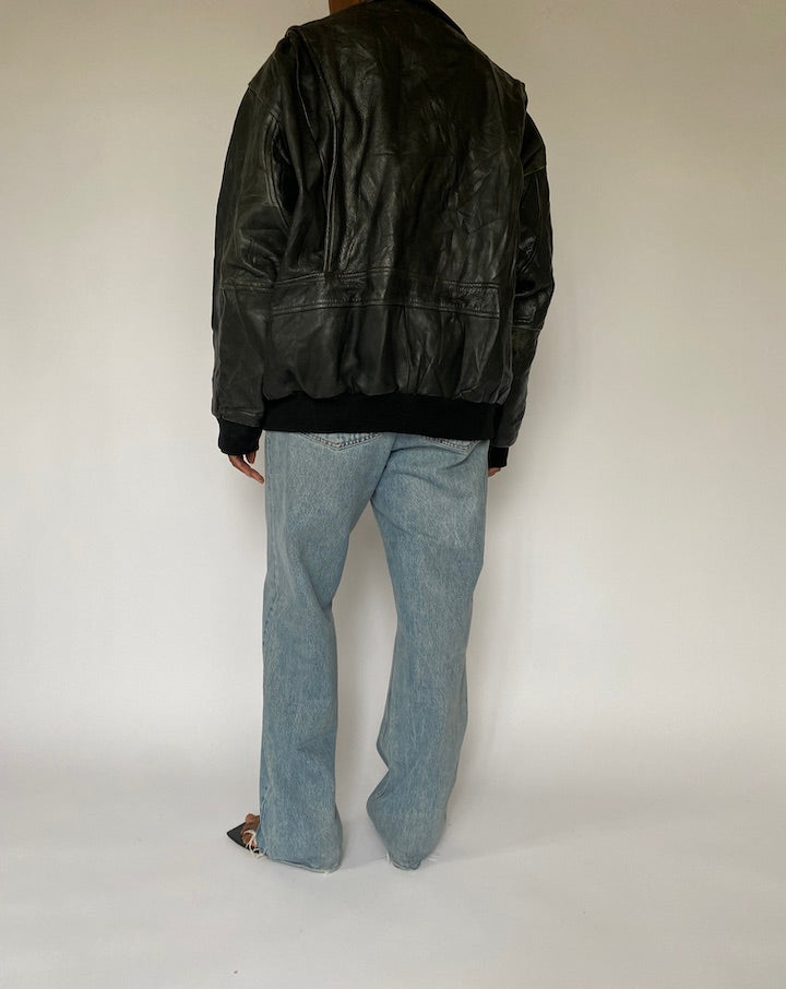 Vintage Black Bomber Leather Jacket 5018