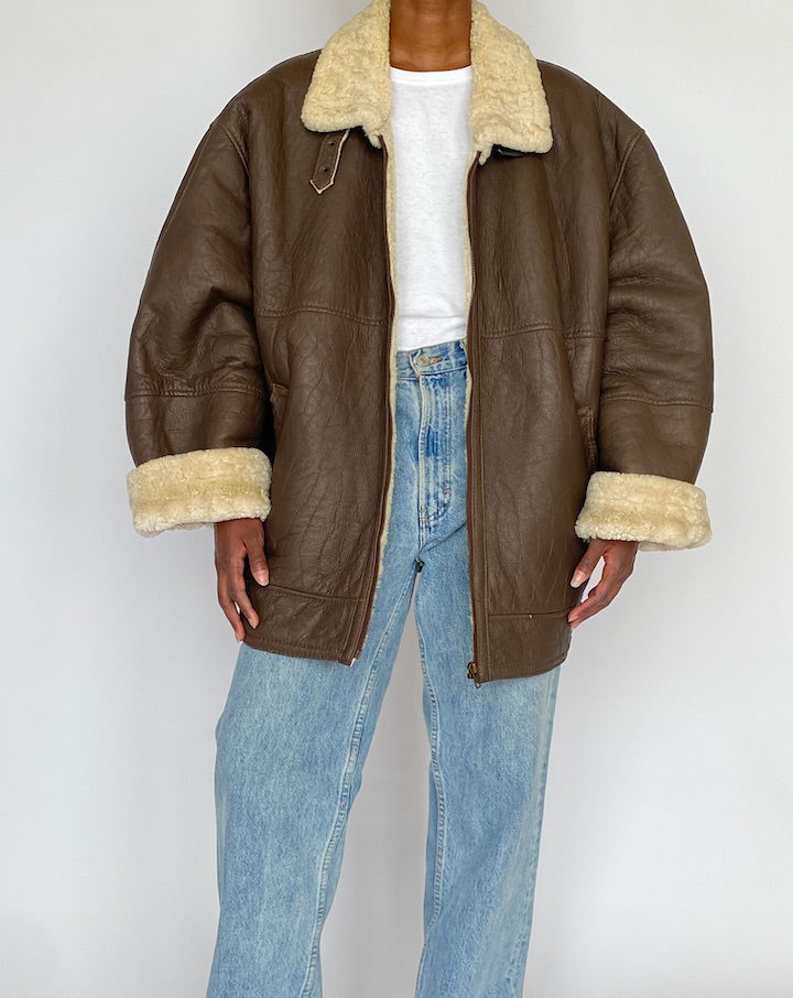 VINTAGE BROWN SHEARLING LEATHER JACKET 4951