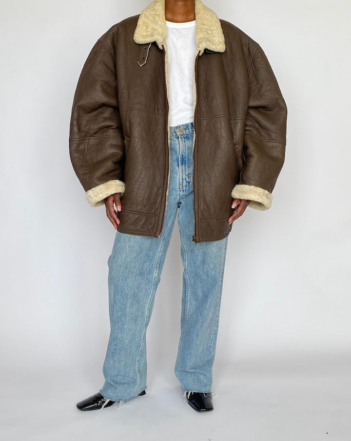 VINTAGE BROWN SHEARLING LEATHER JACKET 4951