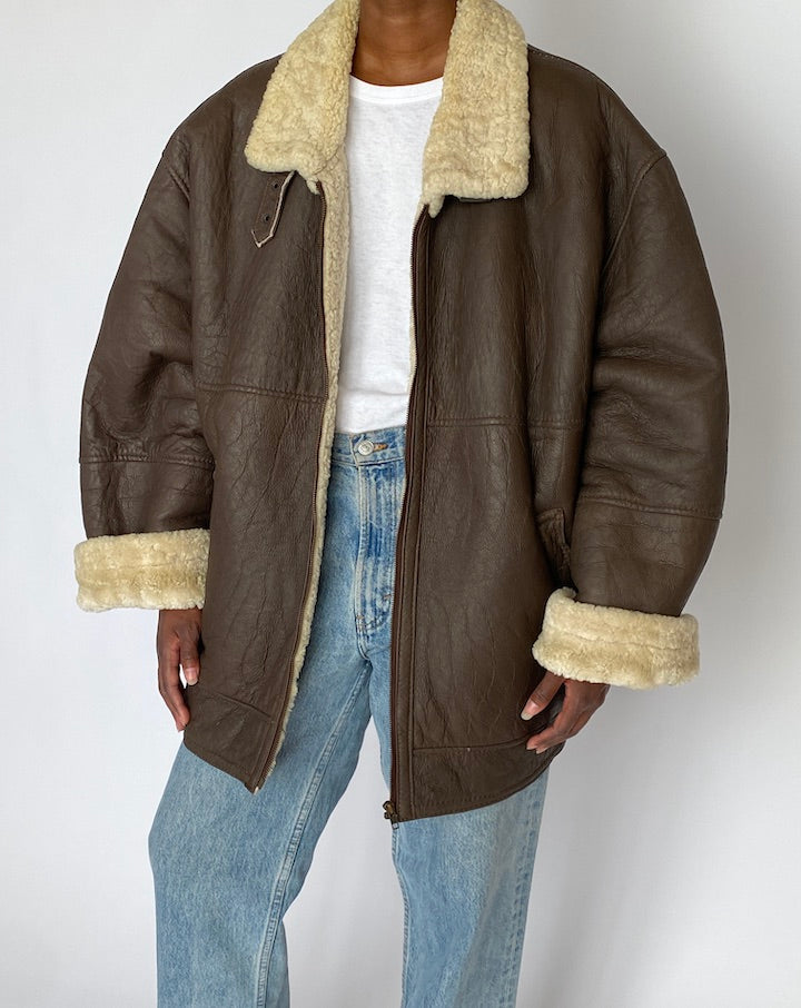 VINTAGE BROWN SHEARLING LEATHER JACKET 4951