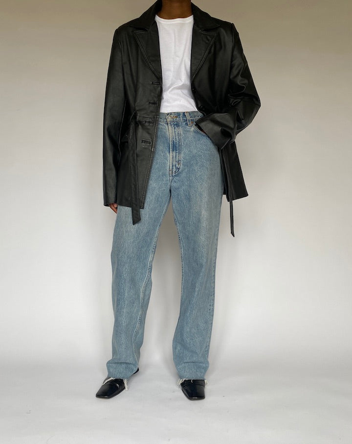 VINTAGE BLACK TRENCH LEATHER JACKET 4811