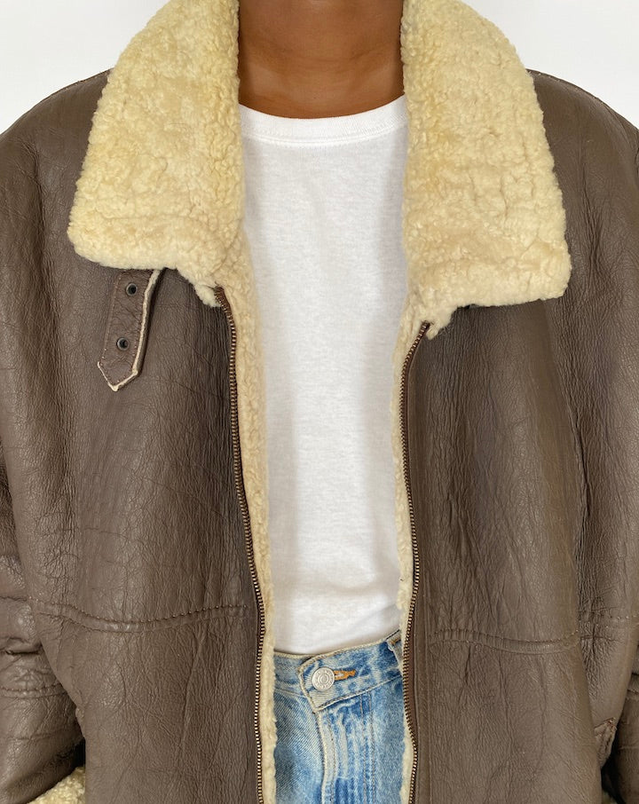 VINTAGE BROWN SHEARLING LEATHER JACKET 4951