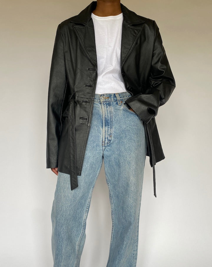 VINTAGE BLACK TRENCH LEATHER JACKET 4811