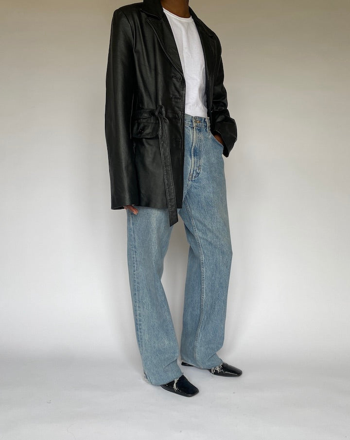 VINTAGE BLACK TRENCH LEATHER JACKET 4811