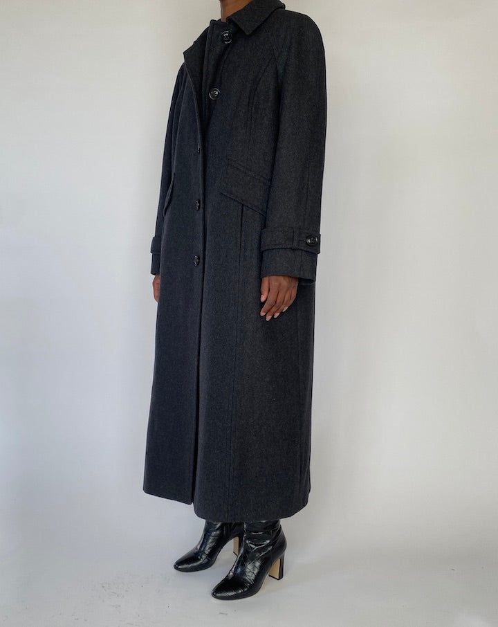 VINTAGE LONG WOOL BLENDED COAT IN DARK GREY 5180