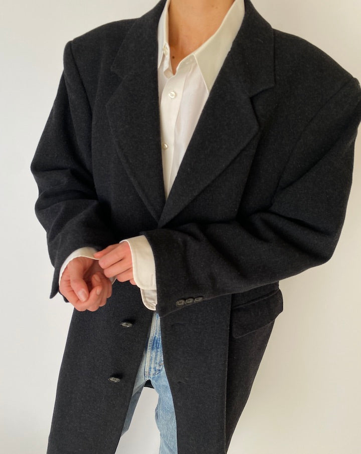 Vintage grey wool and cashmere blended oversized coat 5237