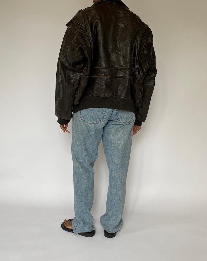 VINTAGE DARK BROWN BOMBER LIKE LEATHER JACKET 4920