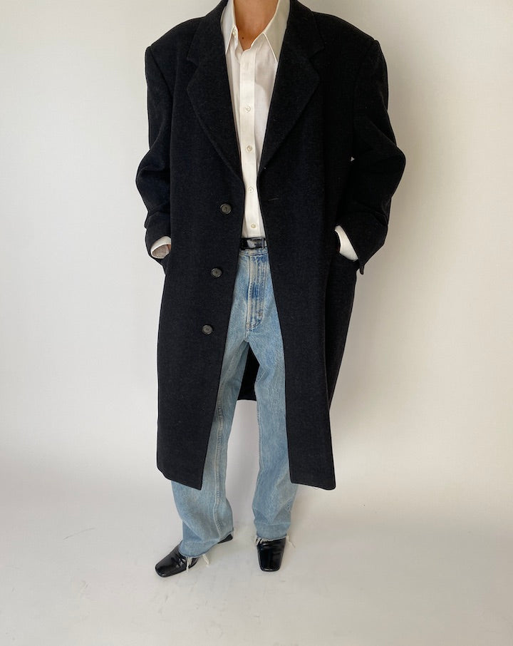 Vintage grey wool and cashmere blended oversized coat 5237