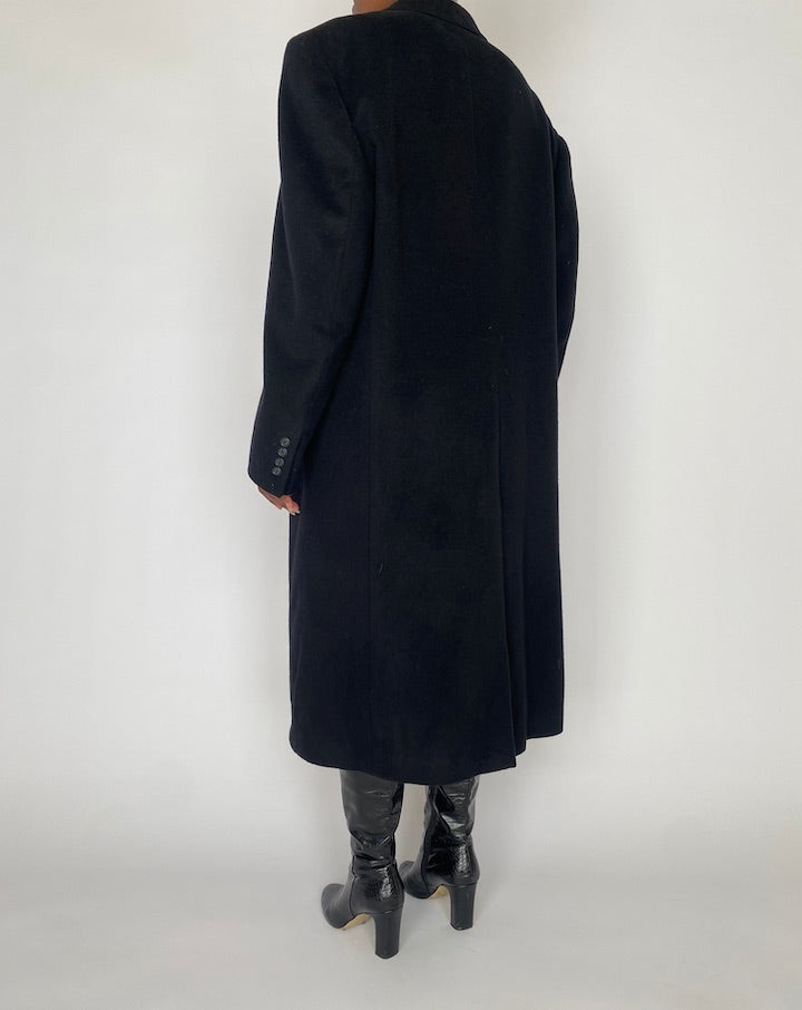 VINTAGE LONG BLACK WOOL COAT 5028