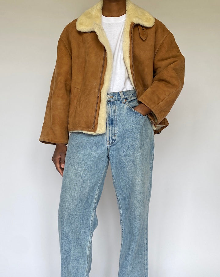 Vintage Honey Brown Shearling Leather Jacket 4959