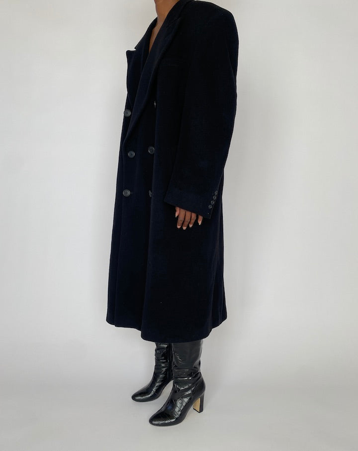 VINTAGE LONG BLACK WOOL COAT 5028