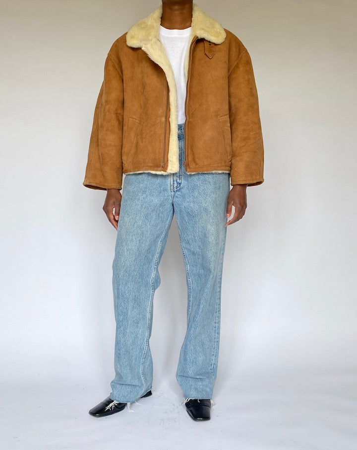 Vintage Honey Brown Shearling Leather Jacket 4959