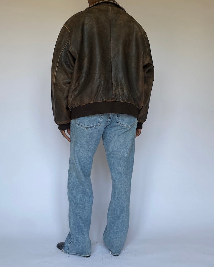 VINTAGE BROWN BOMBER LIKE LEATHER JACKET 4971