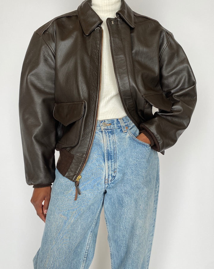 VINTAGE DARK BROWN BOMBER LEATHER JACKET 4437