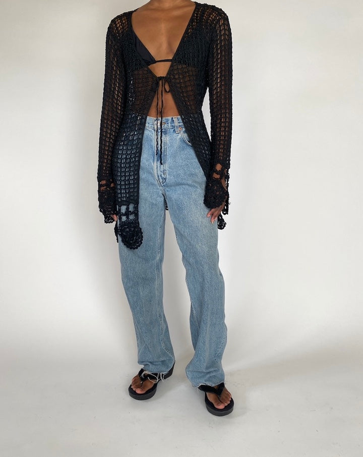 VINTAGE BLACK CROCHET CARDIGAN 4354