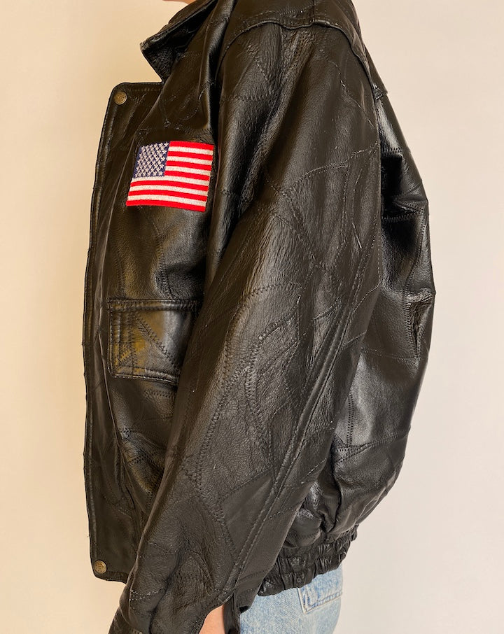 VINTAGE BOXY BLACK LEATHER JACKET 4569