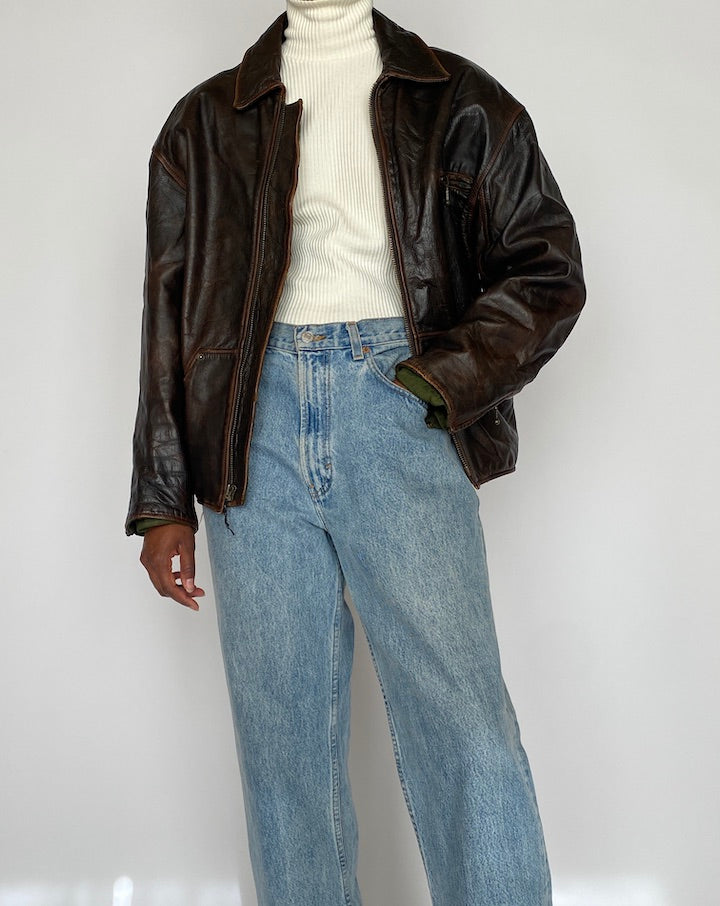 VINTAGE DARK BROWN LEATHER JACKET 4443