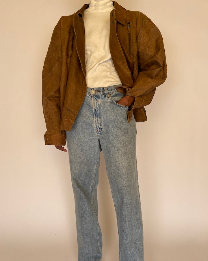 VINTAGE BOXY BROWN LEATHER JACKET 4482