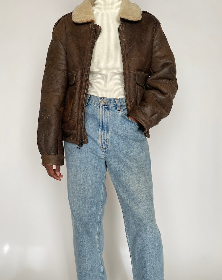 VINTAGE BROWN BOMBER LEATHER JACKET 4435