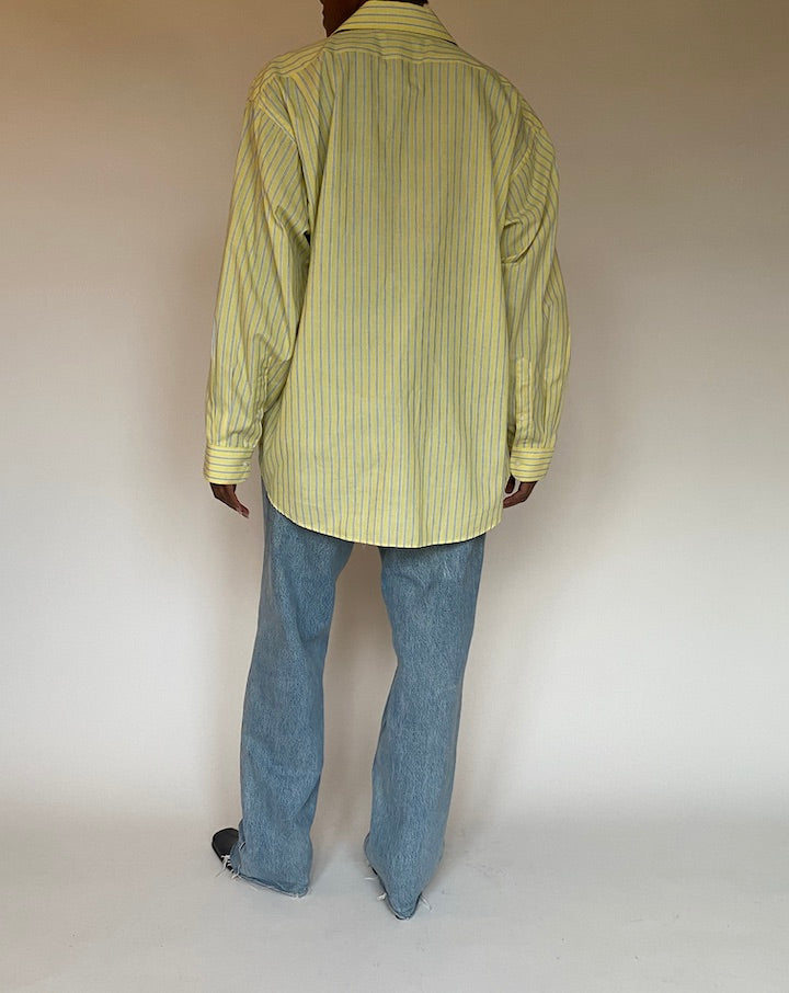 VINTAGE OVERSIZED YELLOW AND BLUE PINSTRIPED SHIRT 4422