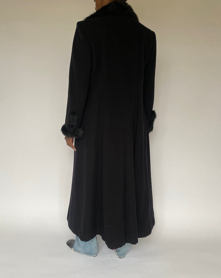 VINTAGE LONG BLACK WOOL COAT 4886
