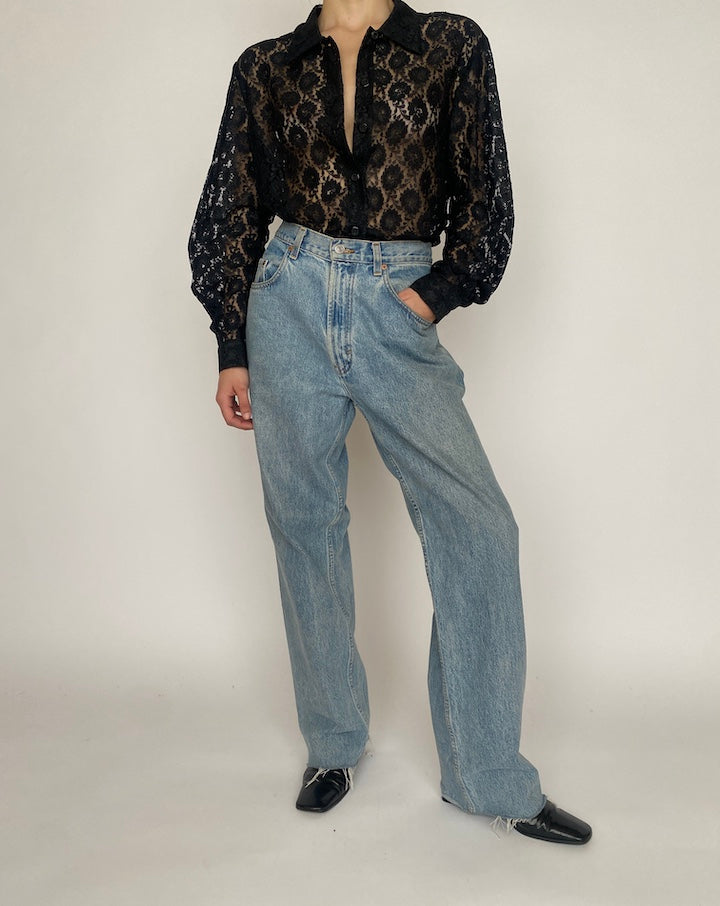 VINTAGE BLACK LACE BLOUSE 4716