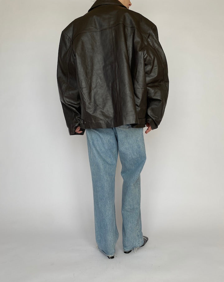 VINTAGE OVERSIZED DARK BROWN LEATHER JACKET 4817