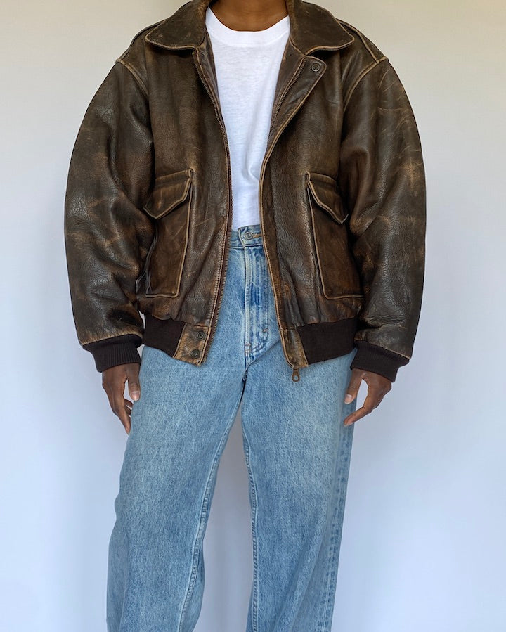 VINTAGE BROWN BOMBER LIKE LEATHER JACKET 4971