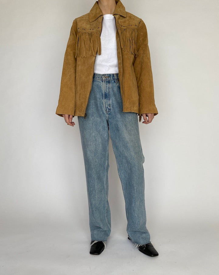 VINTAGE HONEY BROWN FRINGE SUEDE LEATHER JACKET 4785