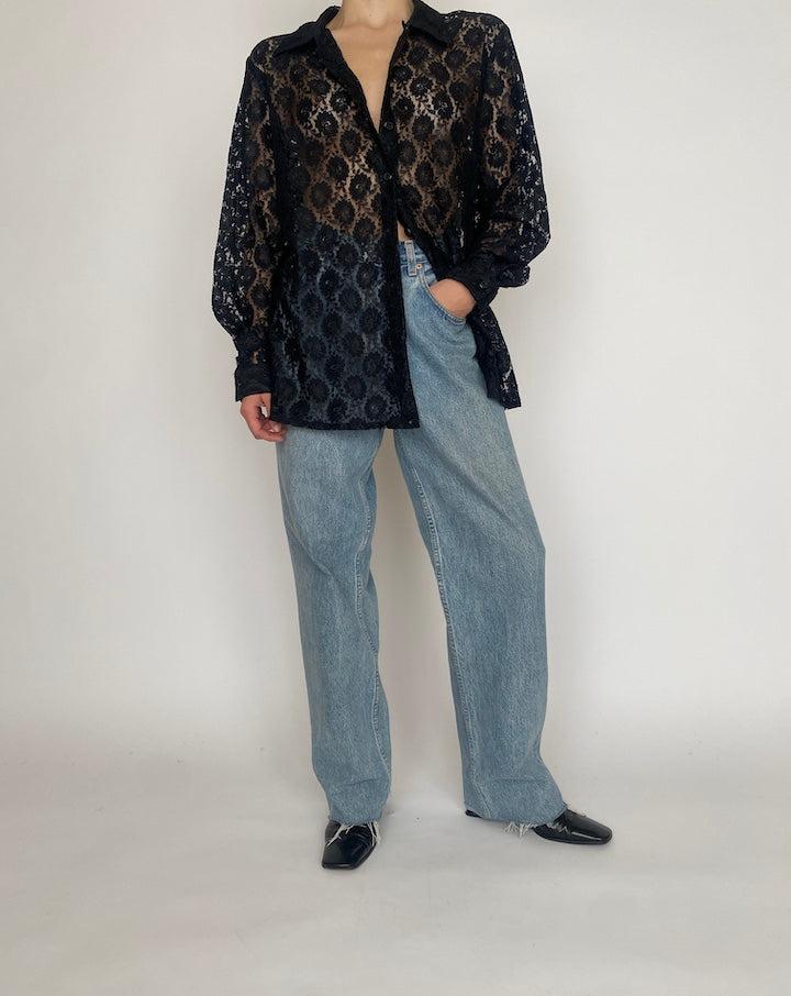 VINTAGE BLACK LACE BLOUSE 4716