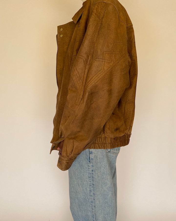 VINTAGE BOXY BROWN LEATHER JACKET 4482