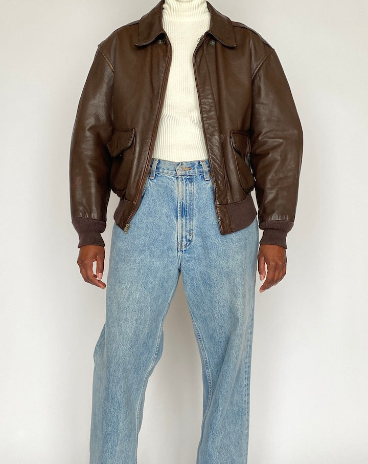 VINTAGE DARK BROWN BOMBER LEATHER JACKET 4438