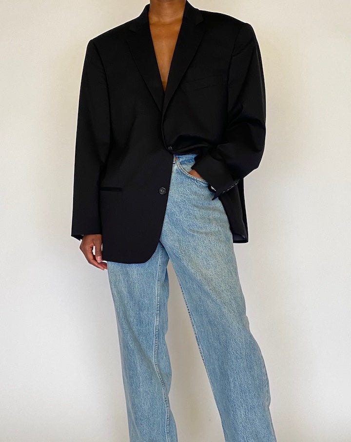 VINTAGE BLACK WOOL BLAZER 4494